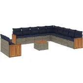vidaXL 12-delige tuinbankset met kussens, grijs polyrotan