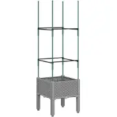vidaXL Plantenbak met latwerk 40x40x142,5 cm polypropeen lichtgrijs