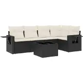 vidaXL 6-delige Loungeset met kussens poly rattan zwart