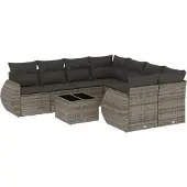 vidaXL 9-delige tuinbankset met kussens, grijs polyrotan