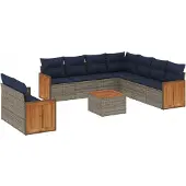 vidaXL 10-delige loungeset voor buiten, met kussens, grijs, kunststof vlechtwerk