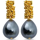 Uzurii Royal pearl oorbellen black, 18k verguld