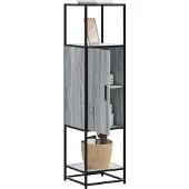 vidaXL Hoge kast 35,5x35x139 cm bewerkt hout en metaal grijs sonoma