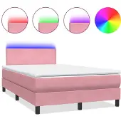 vidaXL Boxspring met matras en LED fluweel roze 120x220 cm