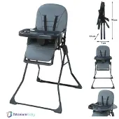 Titaniumbaby Kinderstoel Bistro Charcoal Grey / Eenvoudig reinigbare bekleding / Extra afneembaar eetblad / Verstelbaar eetblad / Compact inklapbaar design