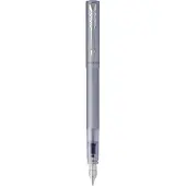Parker Vector XL vulpen | metallic zilverblauwe lak op messing met chroom detail | medium penpunt met blauwe inkt navulling | cadeauverpakking