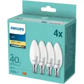 Philips LED lampen, E14 fitting, set van 4, kaarsvorm, 40W, 2700K