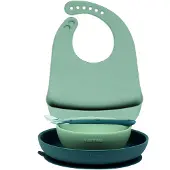 Nattou Siliconen 4-delig Servies Set met Bavet voor Kinderen - Bord + Kom + Lepel - Groen