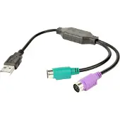 24hShop Premium USB-A naar 2x Mini DIN 6-pins PS/2 adapter met drivers / zwart - 0,30 meter