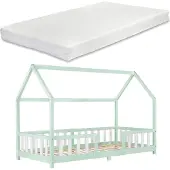 En.casa Kinderbed Sisimiut met matras 90x200 cm mint en wit