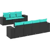 vidaXL 8-delige tuinbankset met kussens, zwart polyrotan