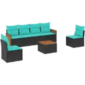 vidaXL 7-delige loungeset voor buiten met kussens, zwart kunststofvlecht