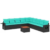vidaXL 10-delige tuinbankset met kussens van zwart polyrotan