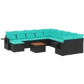vidaXL 12-delige tuinbankset met kussens van zwart polyrotan