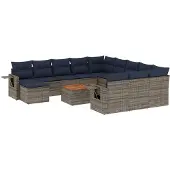 vidaXL 13-delige tuinbankset met kussens, grijs polyrotan