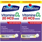 Davitamon 2x Vitamine D3 20mcg Hoog Gedoseerd 150 Smelttabletten