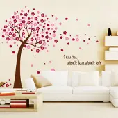 AA Commerce Fleurige Boom Met Takken Muursticker - Roze
