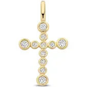 New Bling - 9NBG-0940 - 14K geelgouden hanger – kruisvorm – met zirkonia