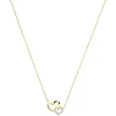 New Bling 9NBG-0957 14 Karaat Gouden Dames Ketting Dubbel Hart met Zirkonia - Verstelbaar 43-48 cm