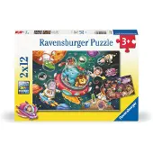 Ravensburger puzzel Diren in de ruimte - Twee puzzels - 12 stukjes - kinderpuzzel