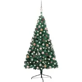 vidaXL Kunstkerstboom met verlichting en kerstballen half 240 cm groen
