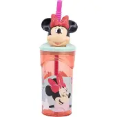Stor Disney's Minnie Mouse Drinkbeker met rietje – 360 ml – Herbruikbaar – Met 3D-figuur – BPA-vrij – Tumbler voor kinderen vanaf 4 jaar – Transparant roze