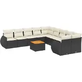 vidaXL 11-delige Loungeset met kussens poly rattan zwart