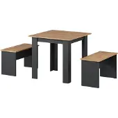 Vicco Sentio Eettafel set – 80 x 80 cm met 2 banken Antraciet/gouden eik