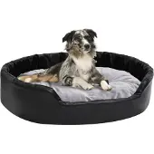 vidaXL Hondenmand 90x79x20 cm pluche en kunstleer zwart en grijs
