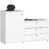 Makita Witte Klassieke Schoenkast S16 met Commode, 3 Kantelbare Deuren - Vrijstaand meubel, 98,4 cm Breed, 68 cm Hoog, 33 cm Diep, Voor 13 paar Schoenen, Zelfmontage, Stevige ABS Afwerking