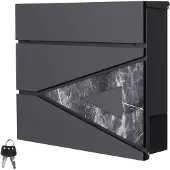 ML-Design Brievenbus met krantenvak 37x36,5x11 cm antraciet/zwart marmer-look staal ML design, modern driehoekig ontwerp