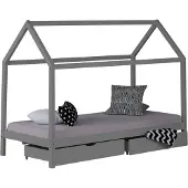 Homestyle4u Kinderbed - 90x200 cm - Huisbed - Grijs
