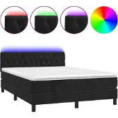Syfax Boxspring met matras en LED fluweel zwart 140x190 cm