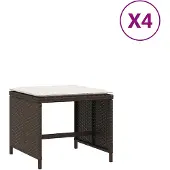 vidaXL Tuinkrukken 4 st met kussens 41x41x36 cm poly rattan bruin
