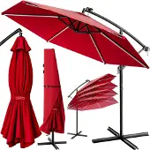 Kingsleeve Zweefparasol LED Rood Mali Ø350cm UV-bescherming 80+ met hoes