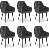 Homestyle4u Zes fauteuilstoelen, fluweel, grijs, eetkamerstoelen, gestoffeerde fauteuils, fauteuils met armleuningen