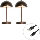 QAZQA Set van 2 oplaadbare tafellampen donkerbrons voor buiten incl. LED 3-staps dimbaar - Keira
