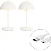 QAZQA Set van 2 buiten tafellampen wit oplaadbaar incl. LED 3-staps dimbaar - Keira