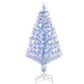 HOMCOM Kunstkerstboom multi-fiberoptiek met 3 kleuren led-lampjes 120 cm -