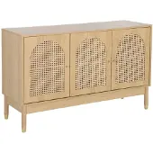 Sweeek Dressoir houteffect en rotan 3 deuren 120cm Naturel