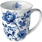 Ambiente Mok 0.4 L Delft Blauw Florals Wit wit Aardewerk Beker