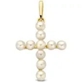 New Bling - 9NBG-0942 - 14K geelgouden hanger – kruisvorm – met parels