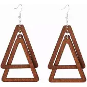 Charme Bijoux Zilver Lange Hout-Oorbellen- Triangle- Bruin -