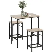 HOMCOM -Bartisch Set-Spanplatte, Stahl-80L x 50B x 87H cm-Naturholz