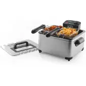 Progress 5L Friteuse - 2 x 2,5L, Antiaanbak Verwijderbare Mand en Deksel, Gemakkelijk Schoon te Maken, 150-190°C, Kijkvenster, Instelbare Temperatuurregeling, Koelblijvende Handgreep 2000W