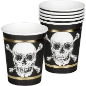 Boland - Tafeldecoratie - Bekertjes Piraten Doodshoofd 25cl Karton Zwart/wit 6 Stuks