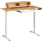 Beliani LUCAMA - Verstelbaar bureau elektrisch - Bruin/Wit - Staal