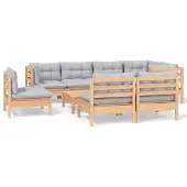 vidaXL 9-delige Loungeset met grijze kussens massief grenenhout