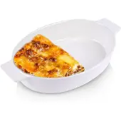 Sans marque Premium Keramische Wit Ovenschaal | Met 1,5 Liter Capaciteit | Ovale | Vaatwasser veilig | Hittebestendig Tot 200 Graden Celsius | Perfecte Cadeauoptie Voor Bakliefhebbers | 31x18,5x6cm