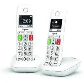 Gigaset E290 Duo, analoge/DECT telefoon, draadloze headset, luidsprekerfunctie, 150 contacten, nummerherkenning, wit